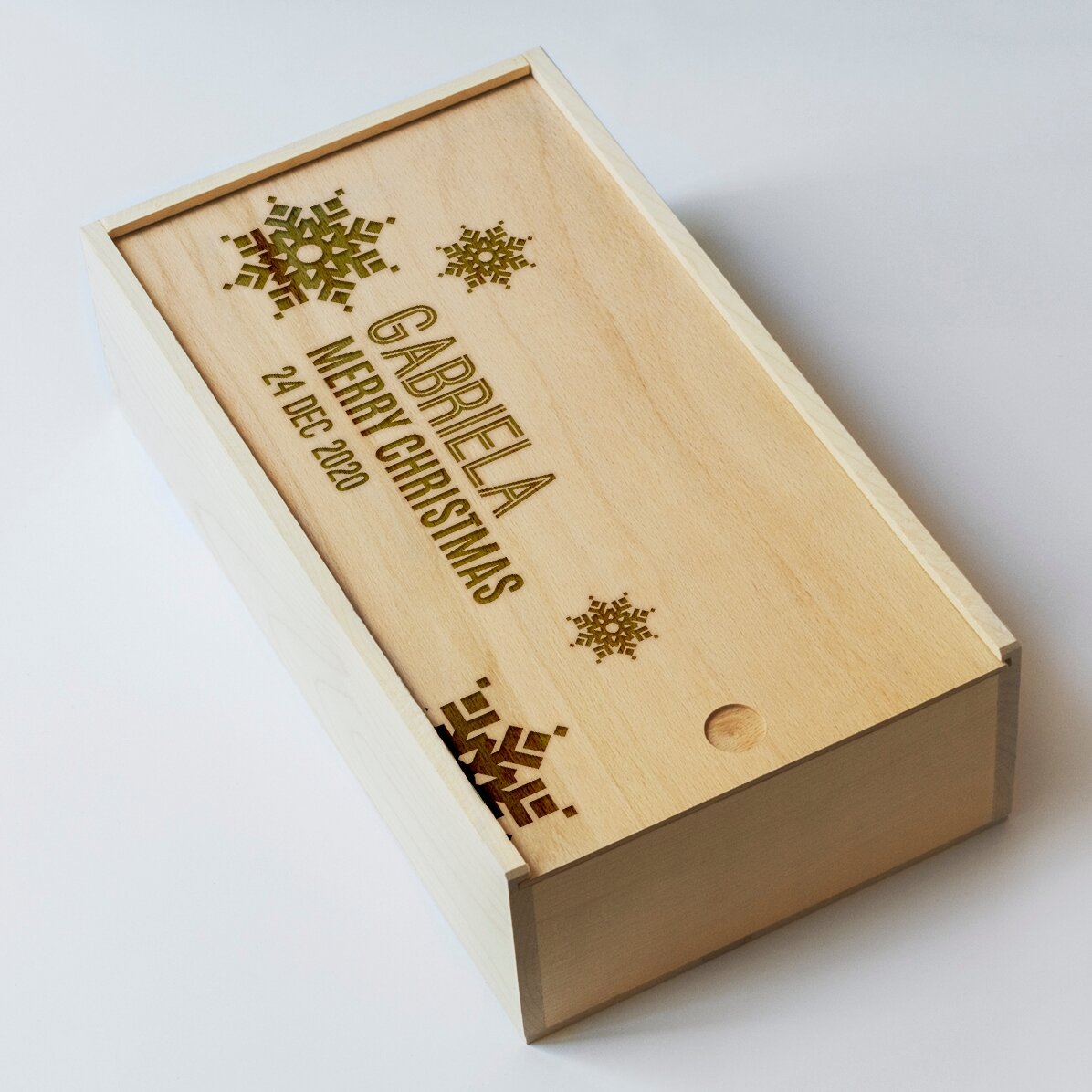 Cutie de cadou personalizată din lemn - Fulgi de nea