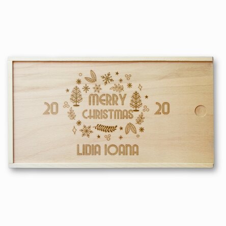 Cutie de cadou personalizată din lemn - Merry Christmas