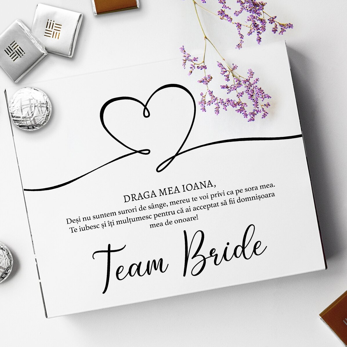 Cutie de bomboane personalizată cu mesaj - Team Bride