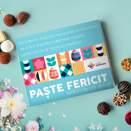 Cutie de trufe personalizată cu mesaj și logo - Îți mulțumim!