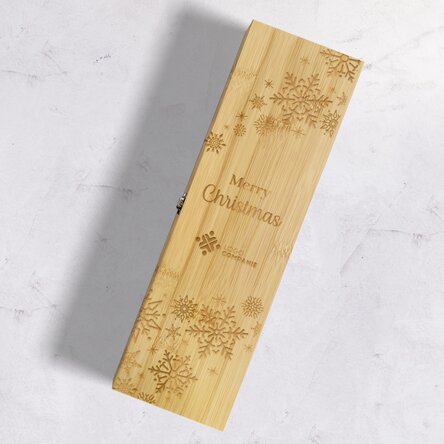 Cutie de vin din bambus cu accesorii personalizată cu logo și mesaj de Crăciun