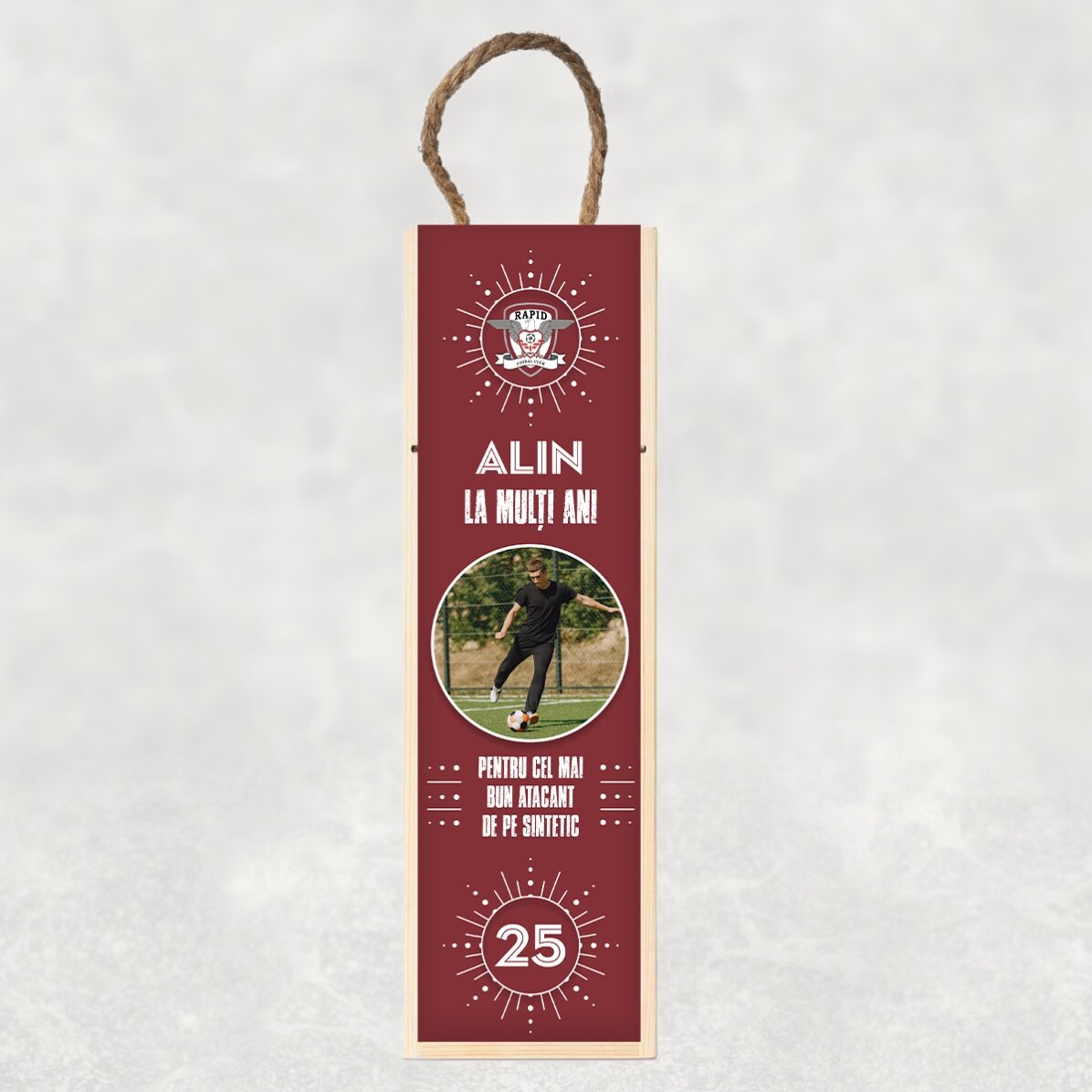 Cutie de vin FC Rapid personalizată cu poză și mesaj - La mulți ani