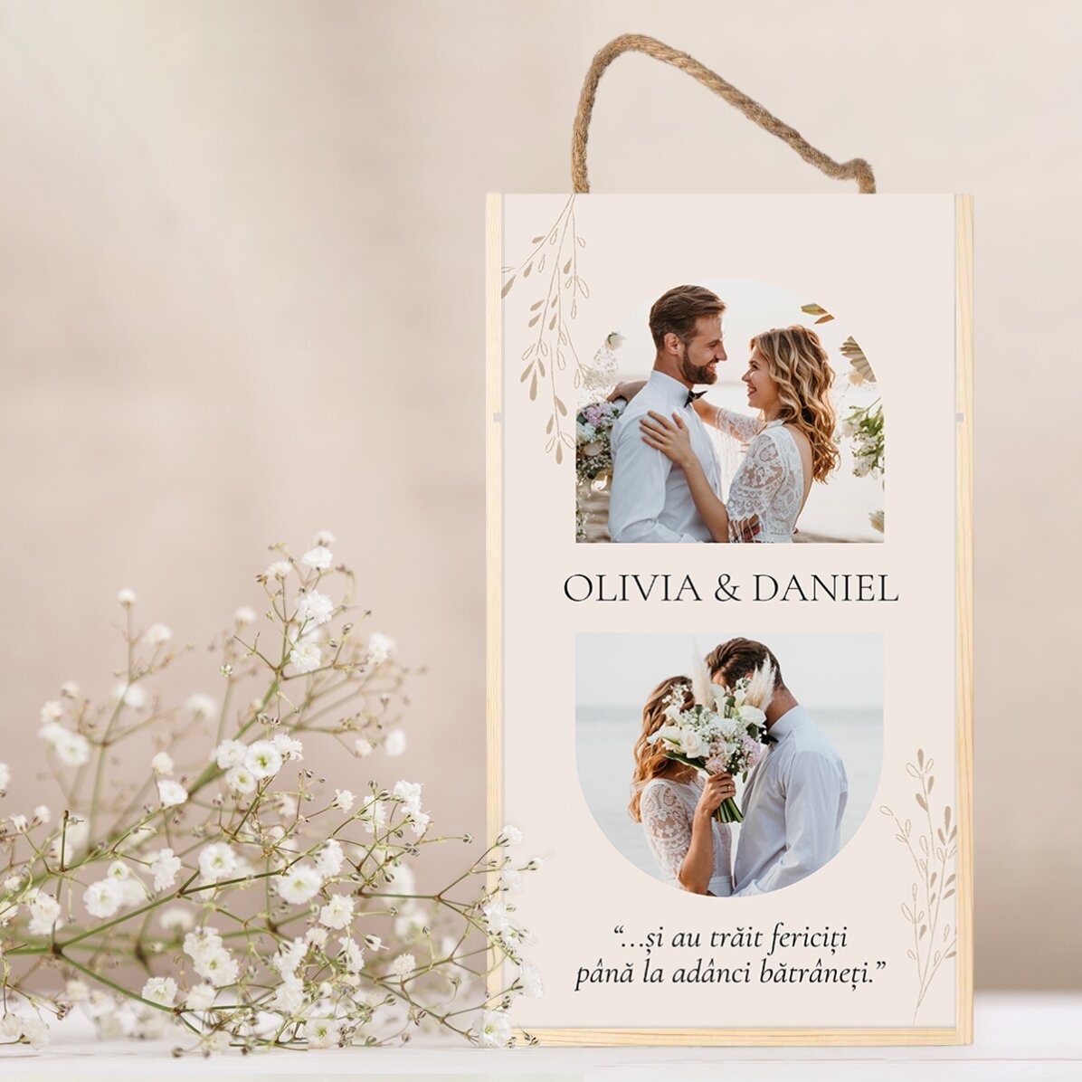 Cutie de vin pentru 2 sticle personalizată cu 2 poze și mesaj - Momente