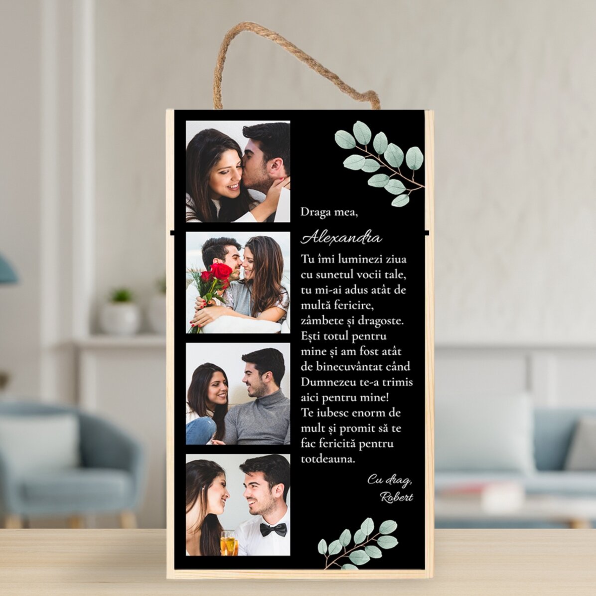 Cutie de vin pentru 2 sticle personalizată cu 4 poze și mesaj