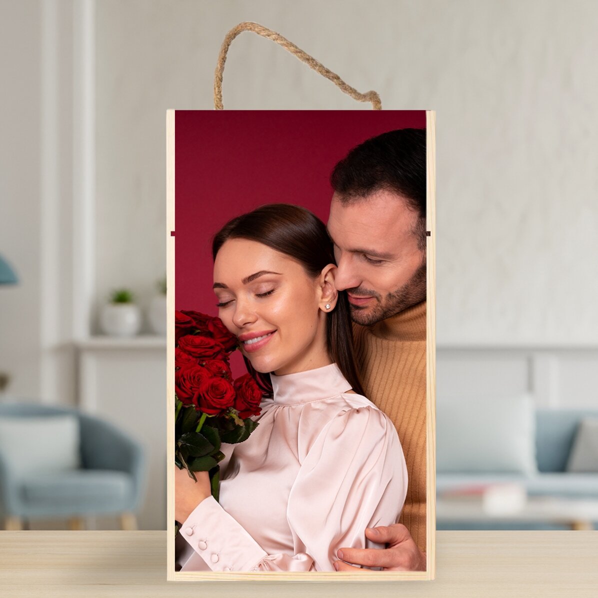 Cutie de vin pentru 2 sticle personalizată cu o poză