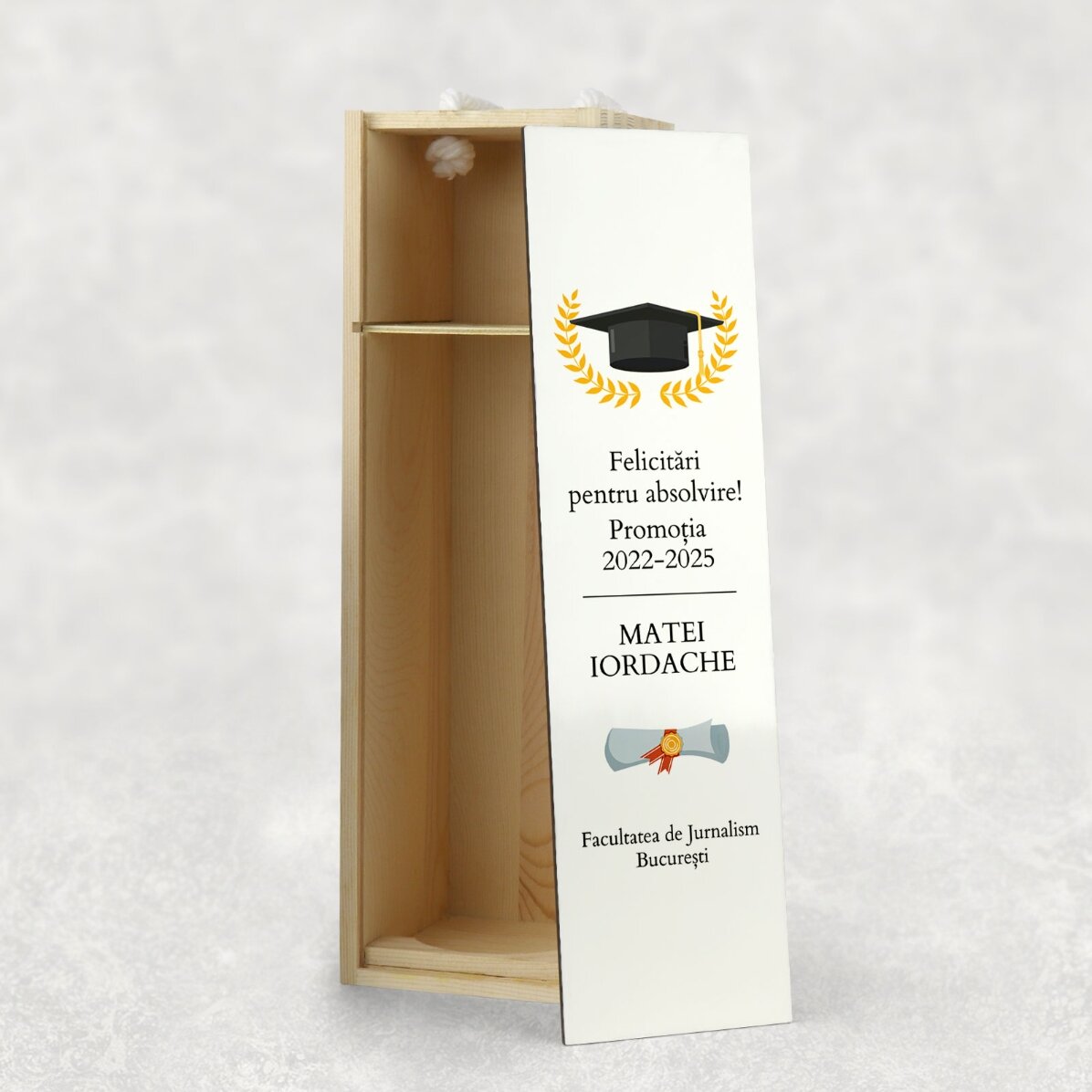 Cutie de vin pentru o sticlă personalizată cu mesaj - Absolvire