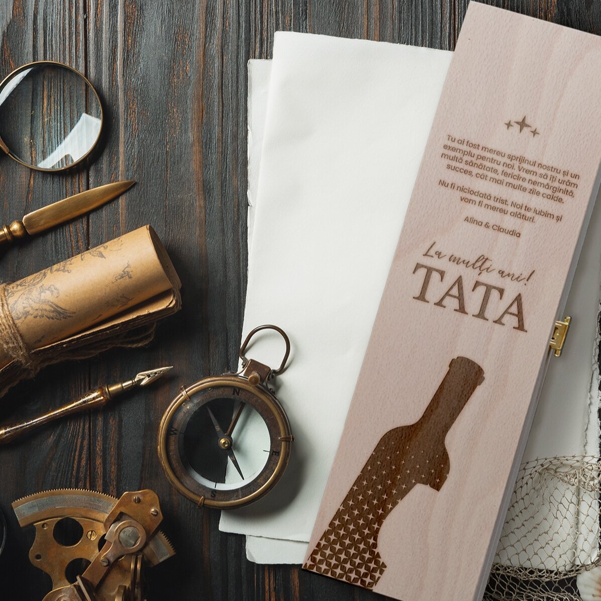Cutie de vin personalizată cu mesaj - TATA
