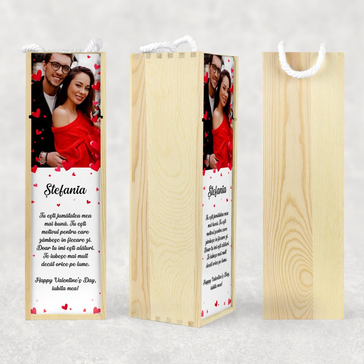 Personalised wine box with a photo and message - Love