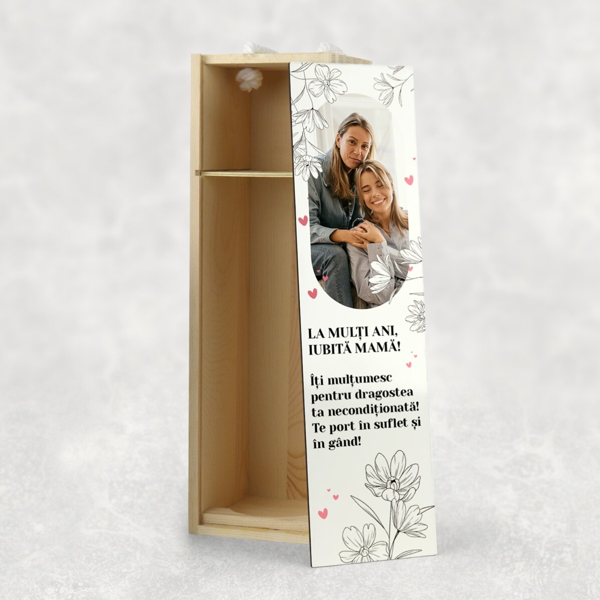 Personalised wine box with a photo and message for her