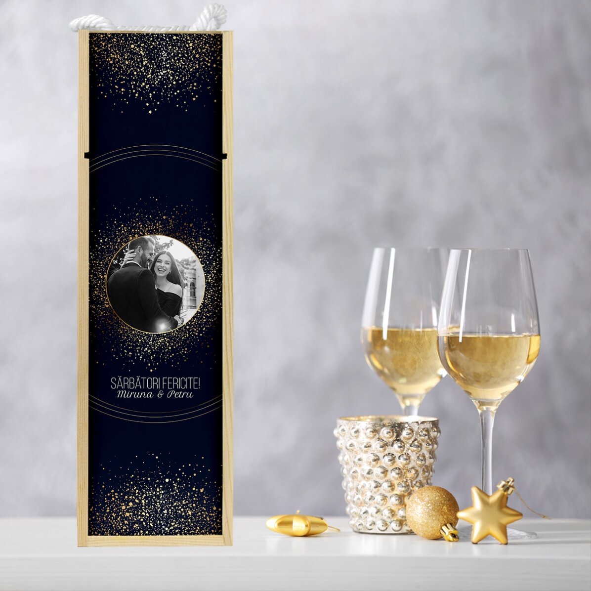 Cutie de vin personalizată cu poză și text - Sparks of Joy