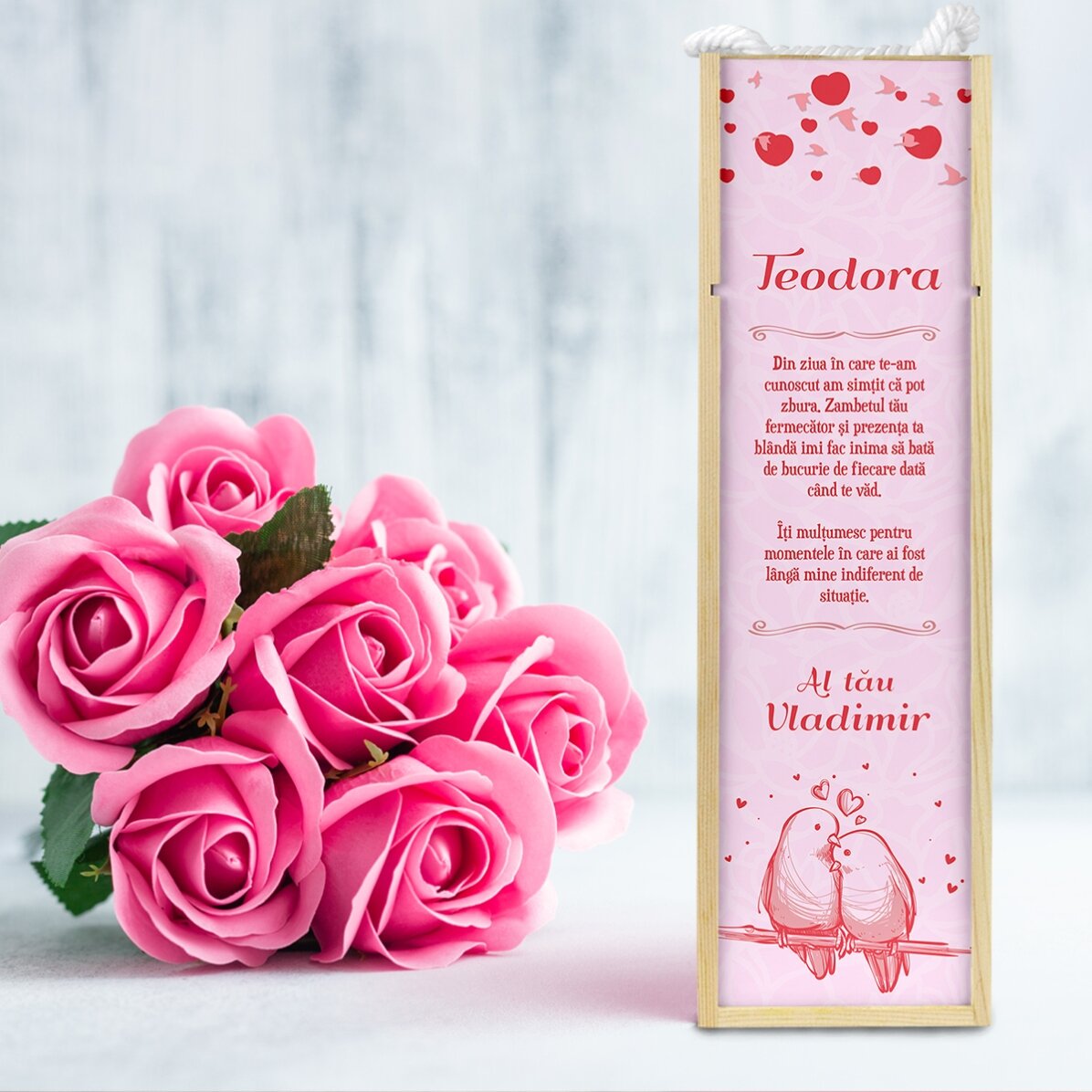 Cutie de vin personalizată cu text pentru cupluri - Iubire