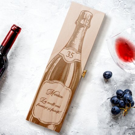 Cutie de vin personalizată cu text - Sticlă de vin