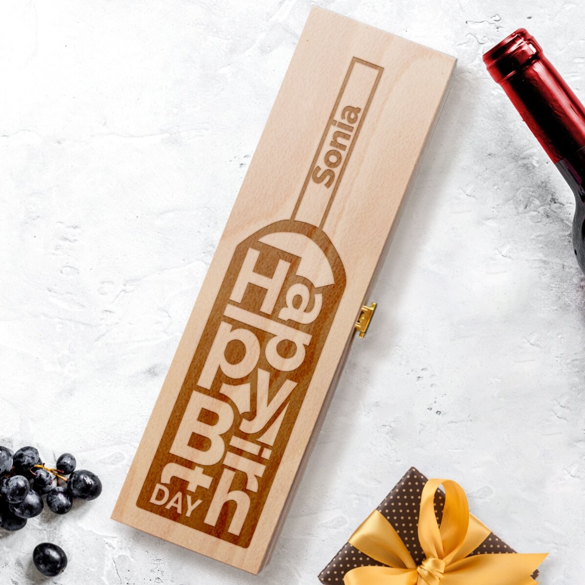 Cutie de vin personalizată - Happy Birthday bottle