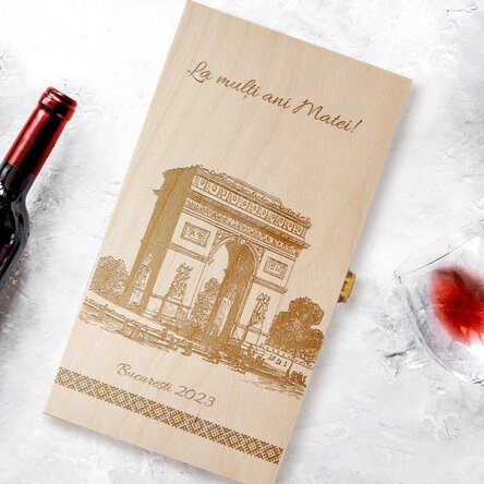 Cutie de vin personalizată pentru două sticle - Arcul de Triumf
