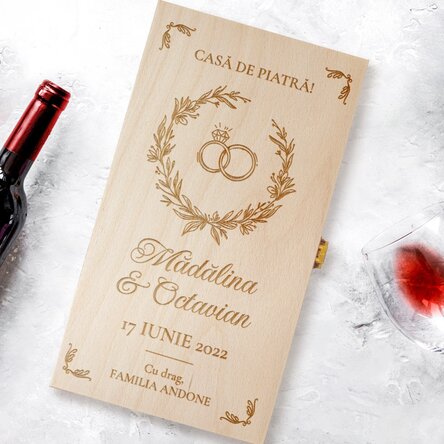 Cutie de vin personalizată pentru două sticle cu text - Casă de piatră