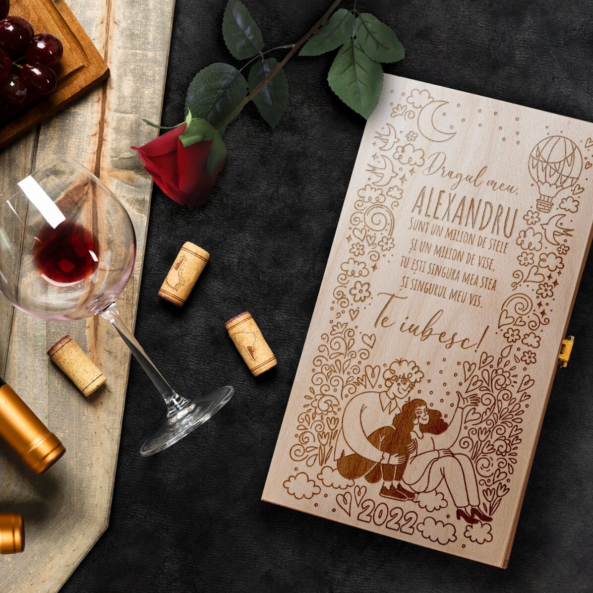 Cutie de vin personalizată pentru două sticle - Singurul meu vis