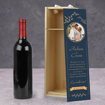 Cutie de vin personalizată cu poză și text - Aniversare