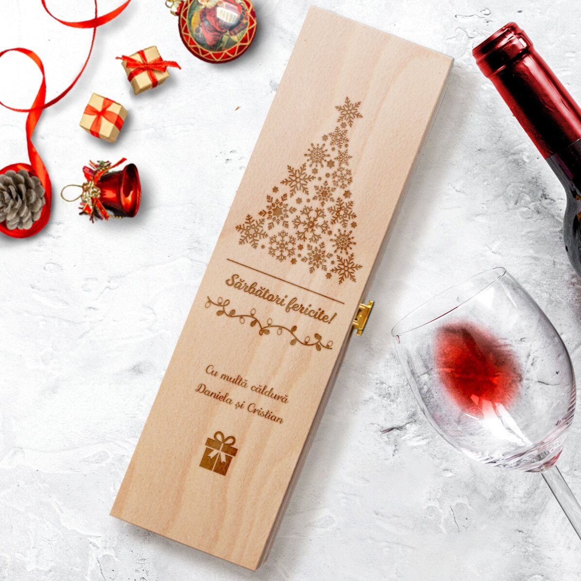 Cutie de vin personalizată - Sărbători fericite
