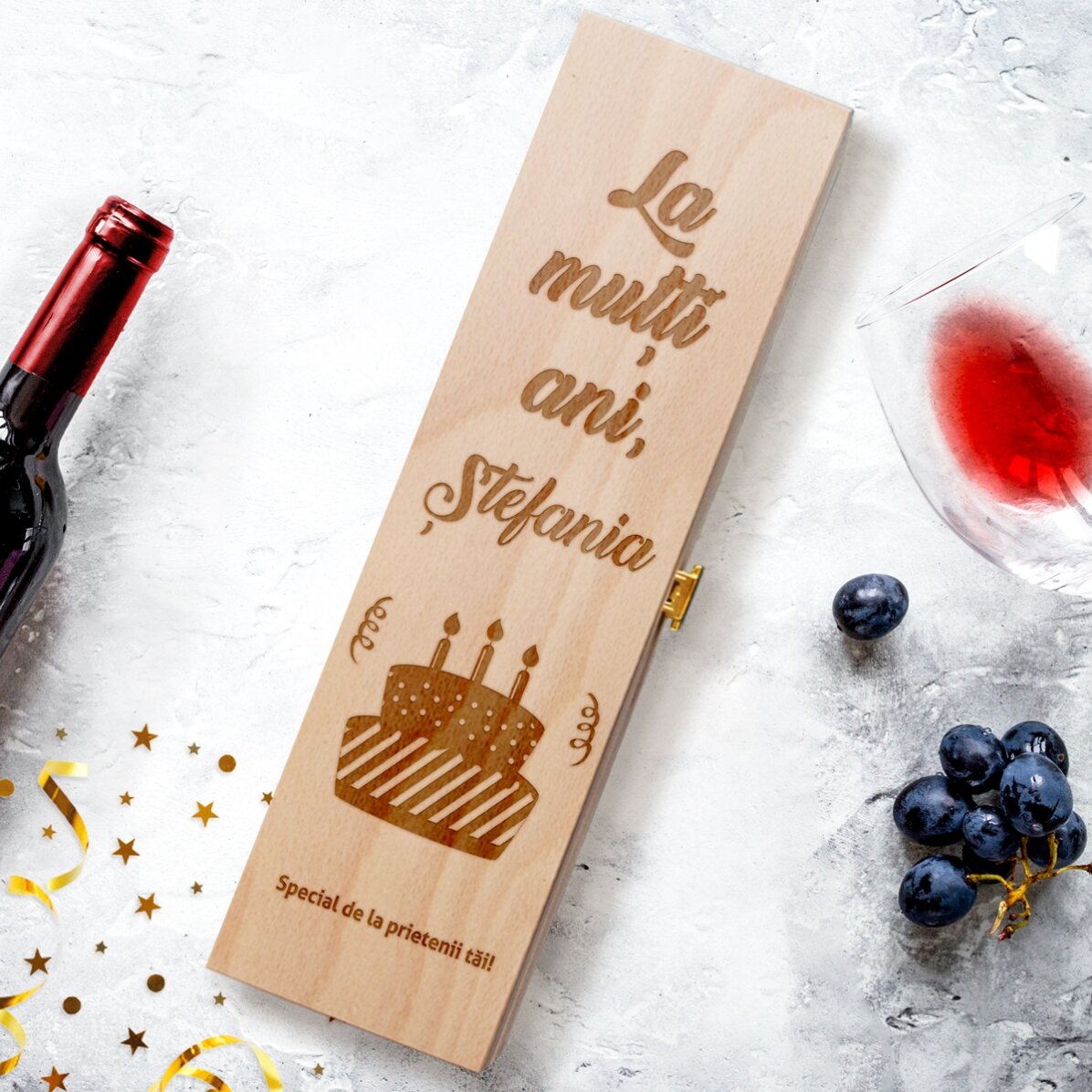 Cutie de vin personalizată - Tort Aniversar