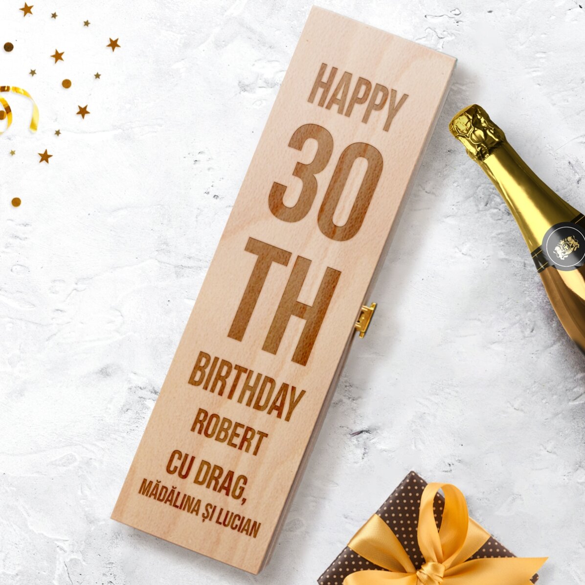 Cutie de vin spumant personalizată - Happy birthday