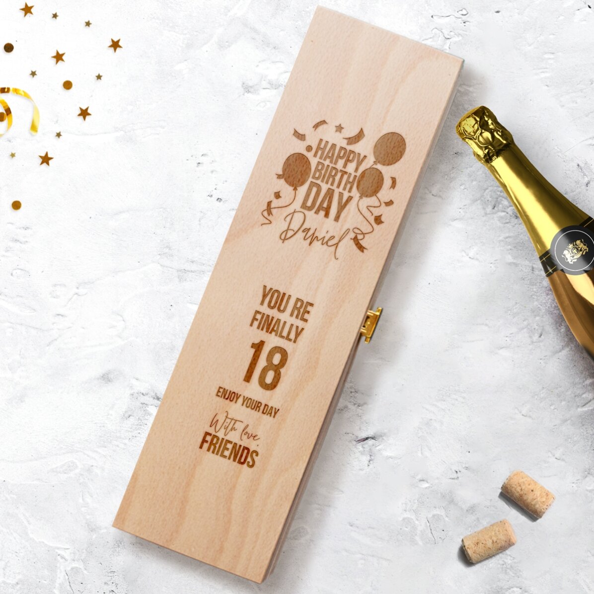 Cutie de vin spumant personalizată - model zi de naștere