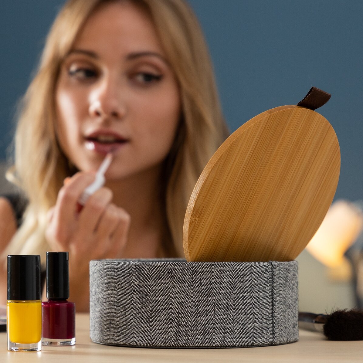 Bamboo jewellery box with organiser and mirror