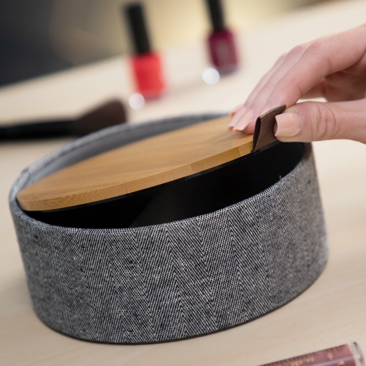 Bamboo jewellery box with organiser and mirror