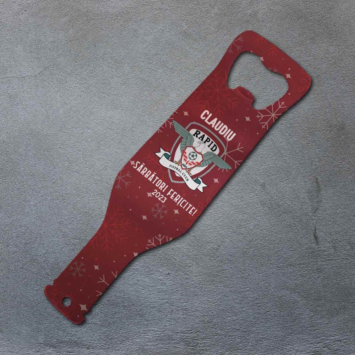 Desfăcător de bere FC Rapid personalizat cu text - Snowflakes
