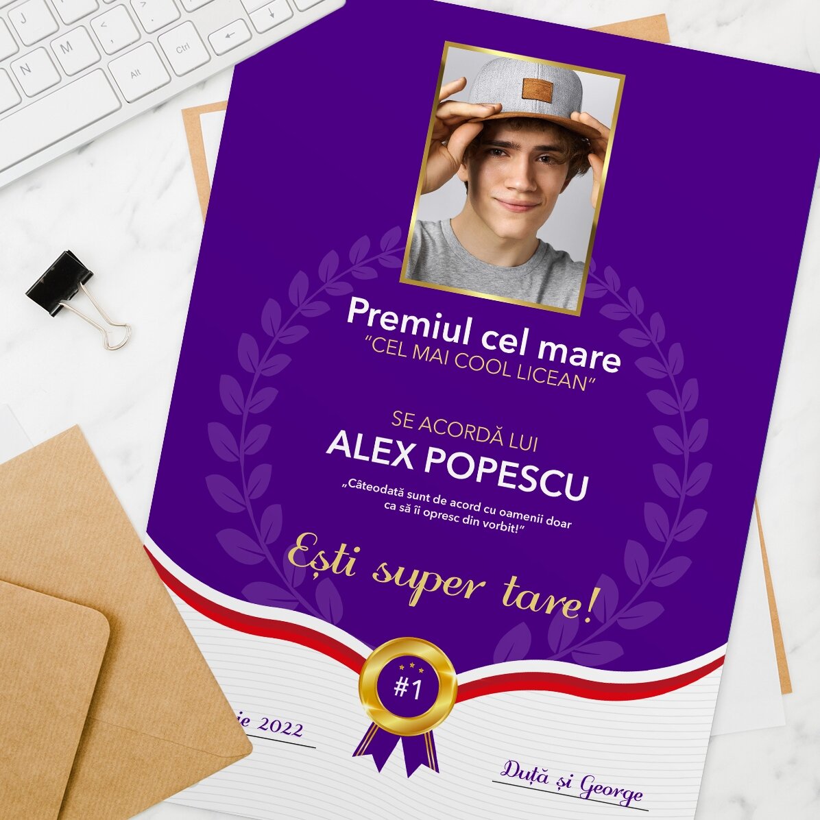 Diplomă personalizată cu poză și text - Cel mai bun absolvent