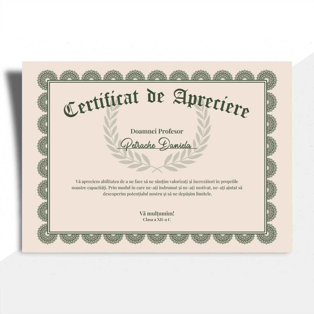 Personalised text diploma - Certificate of appreciation