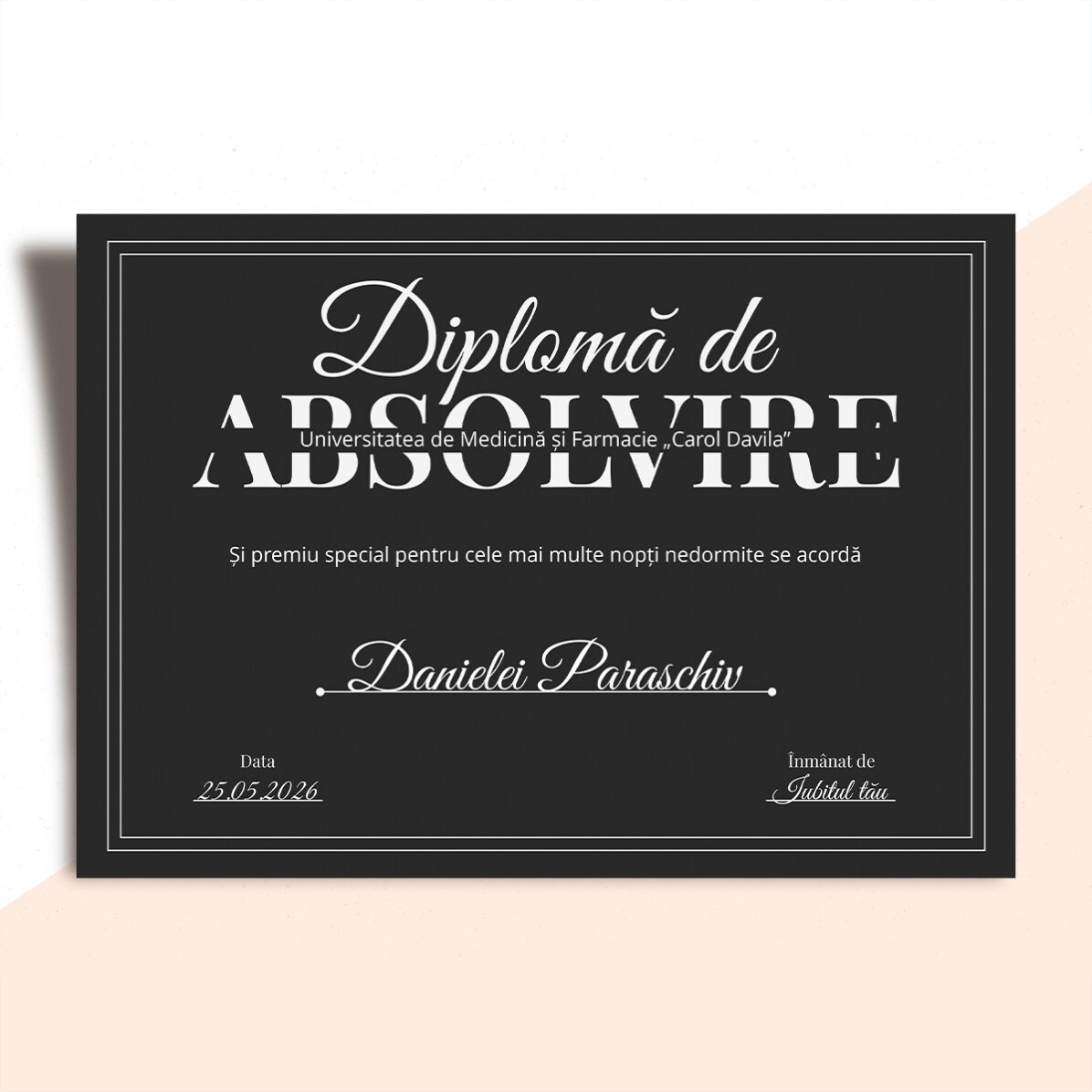Personalised diploma with text - Graduation diploma
