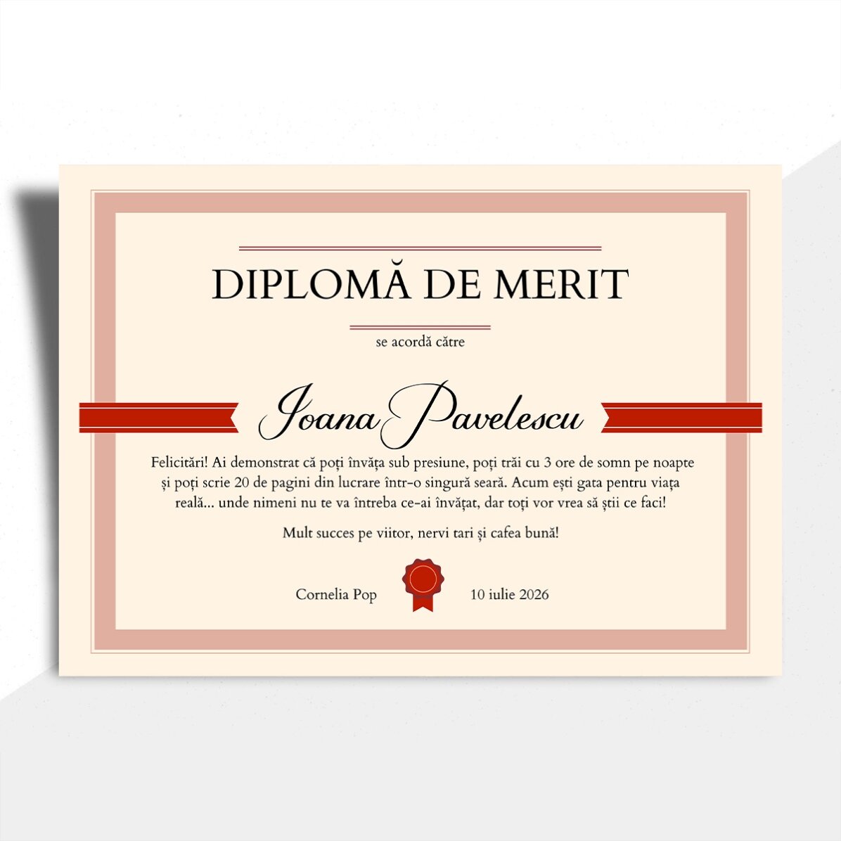 Personalised diploma with text - Diploma of merit