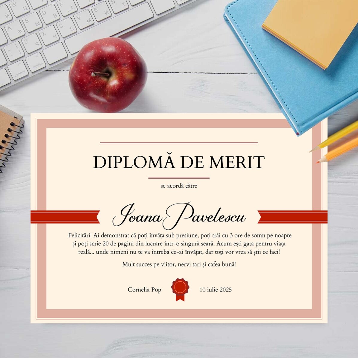 Diplomă personalizată cu text - Diplomă de merit