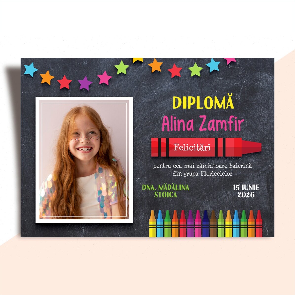Personalised diploma with text and photo for children