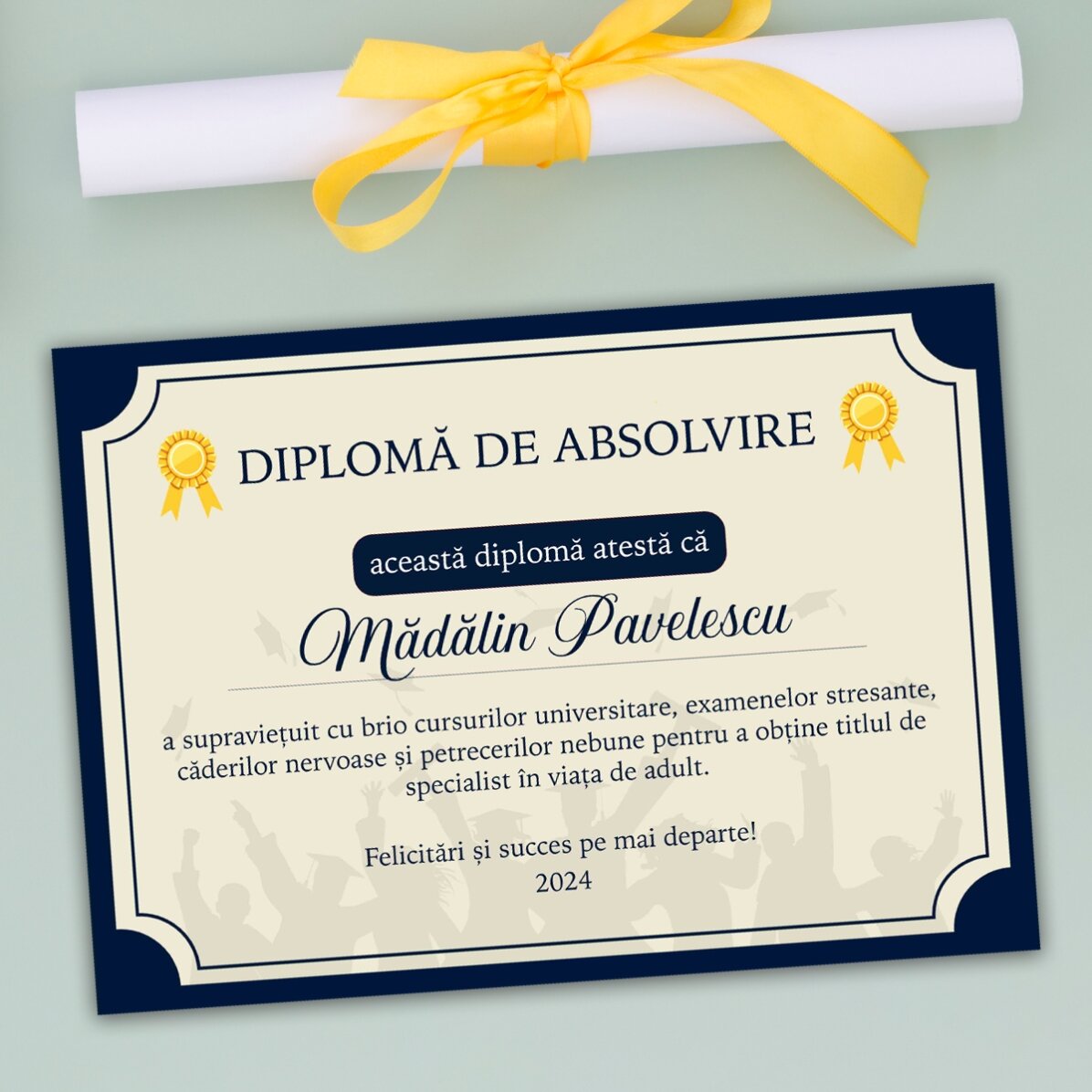 Diplomă personalizată cu text - Viață de adult