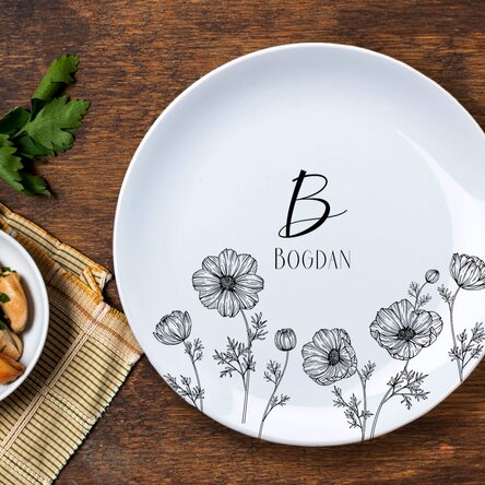 Farfurie personalizată cu initială și text - Flowers
