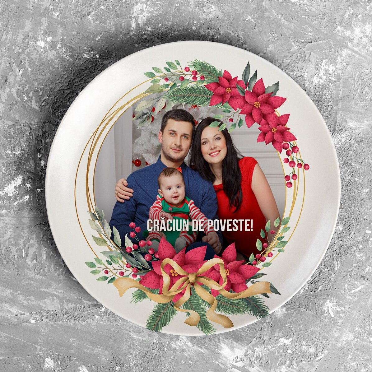 Farfurie personalizată cu o poză și text - Crăciun