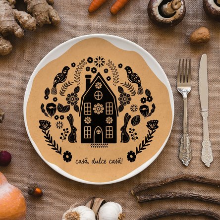 Farfurie personalizată cu text - Casă, dulce casă! (galben)