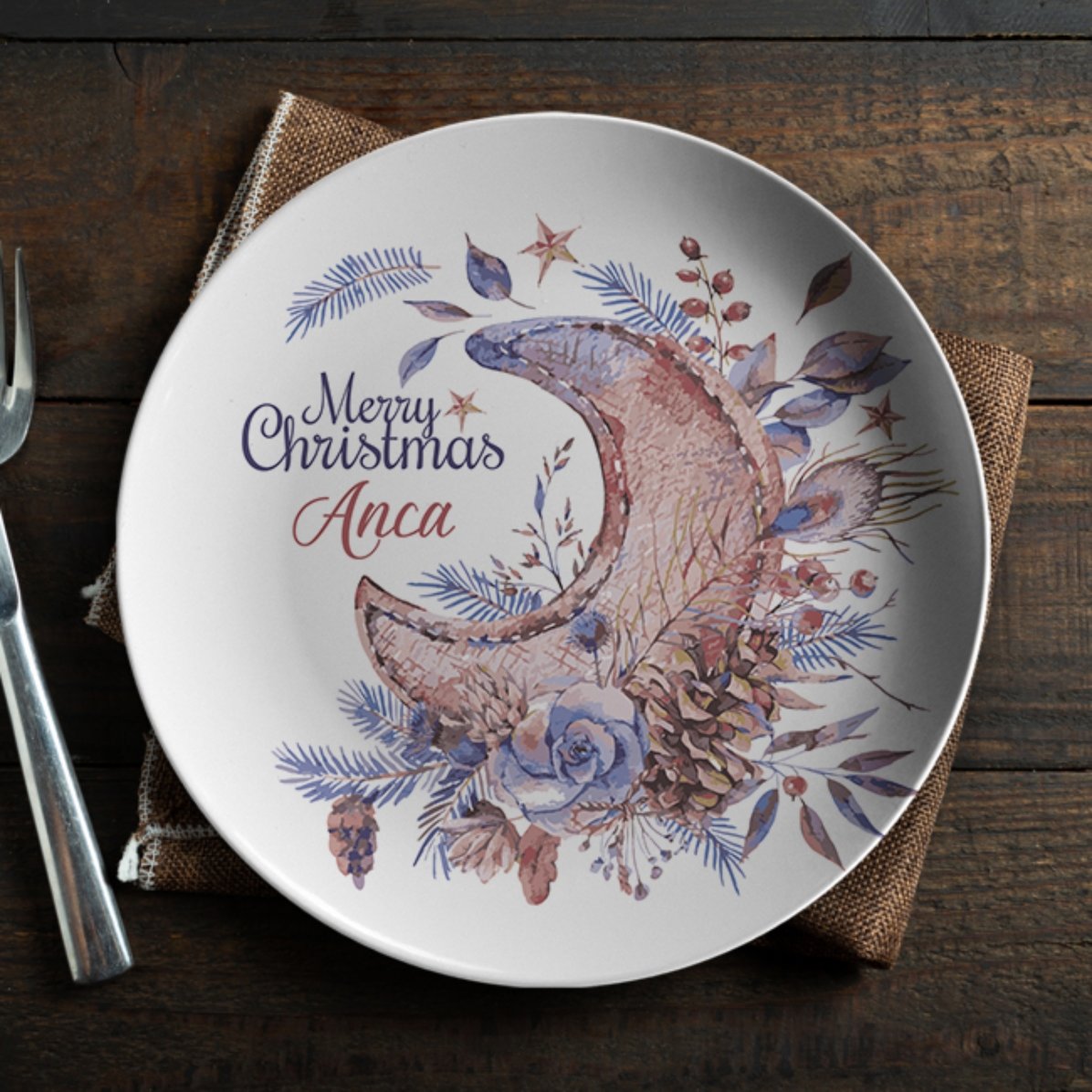 Farfurie personalizată cu text - Christmas flowers