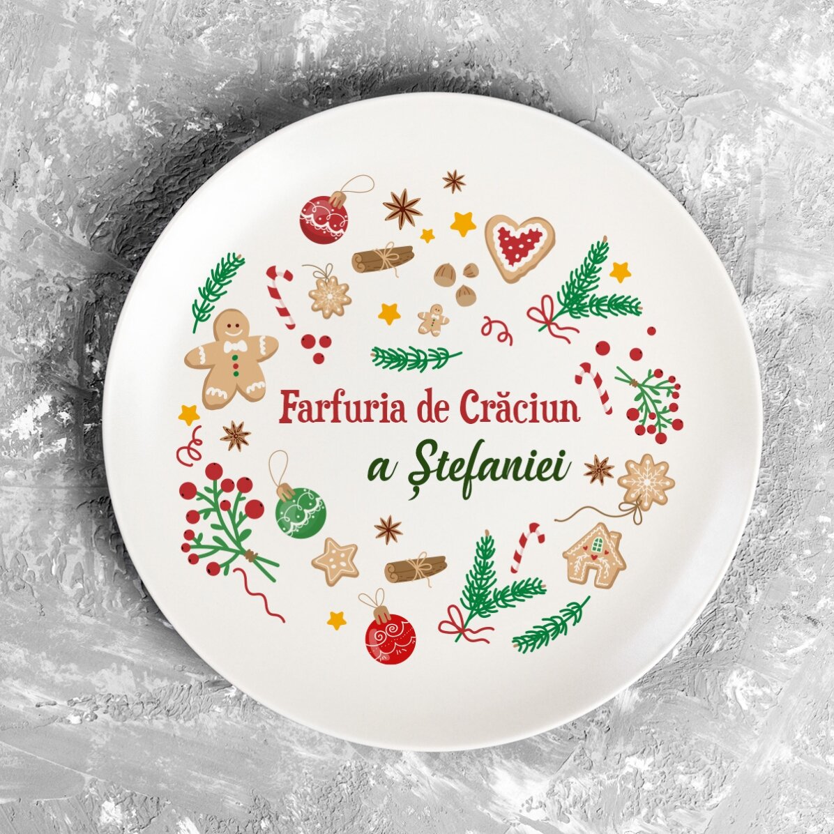 Farfurie personalizată cu text - Crăciun fericit