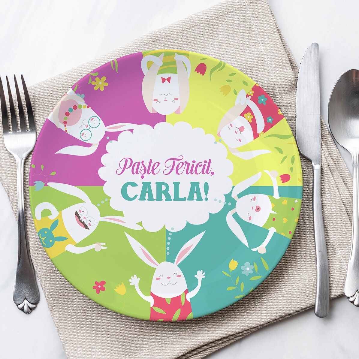 Farfurie personalizată cu text - Easter Bunnies