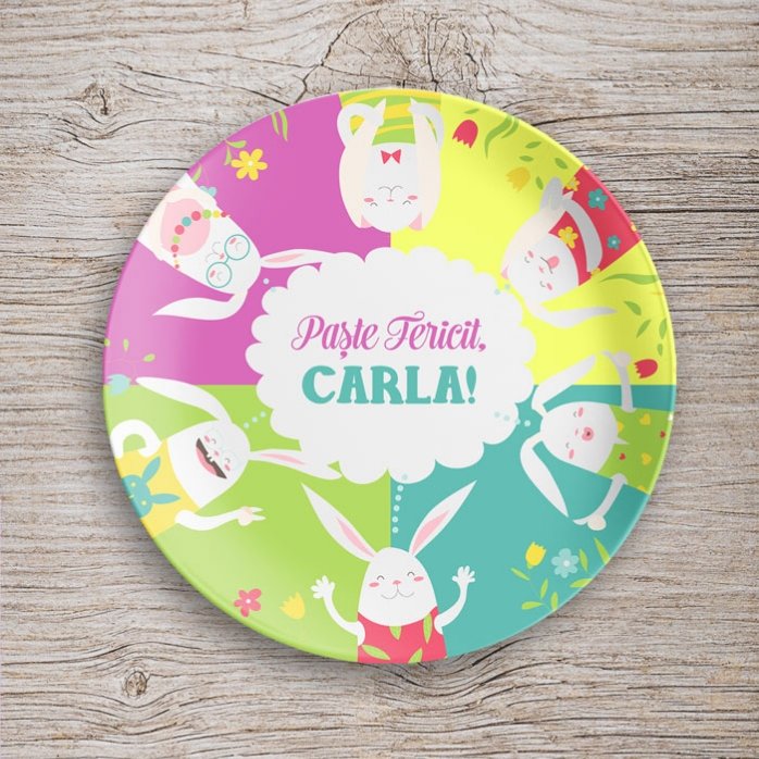 Farfurie personalizată cu text - Easter Bunnies