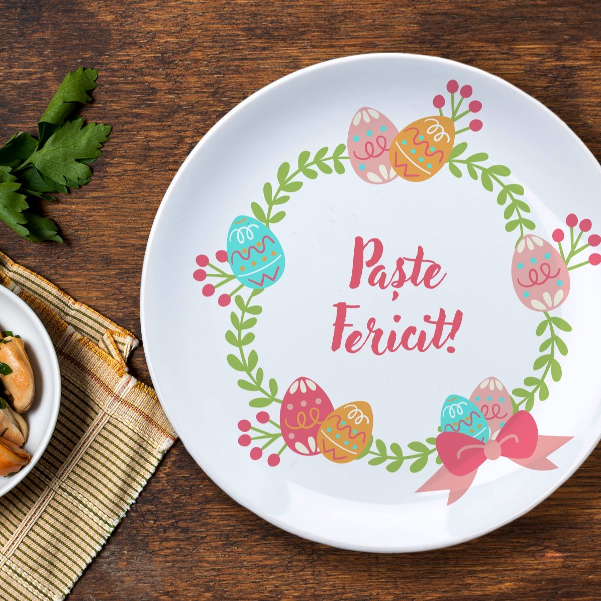 Farfurie personalizată cu text - Happy eggs