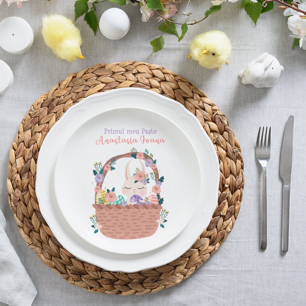 Farfurie personalizată cu text pentru copii - Bunny