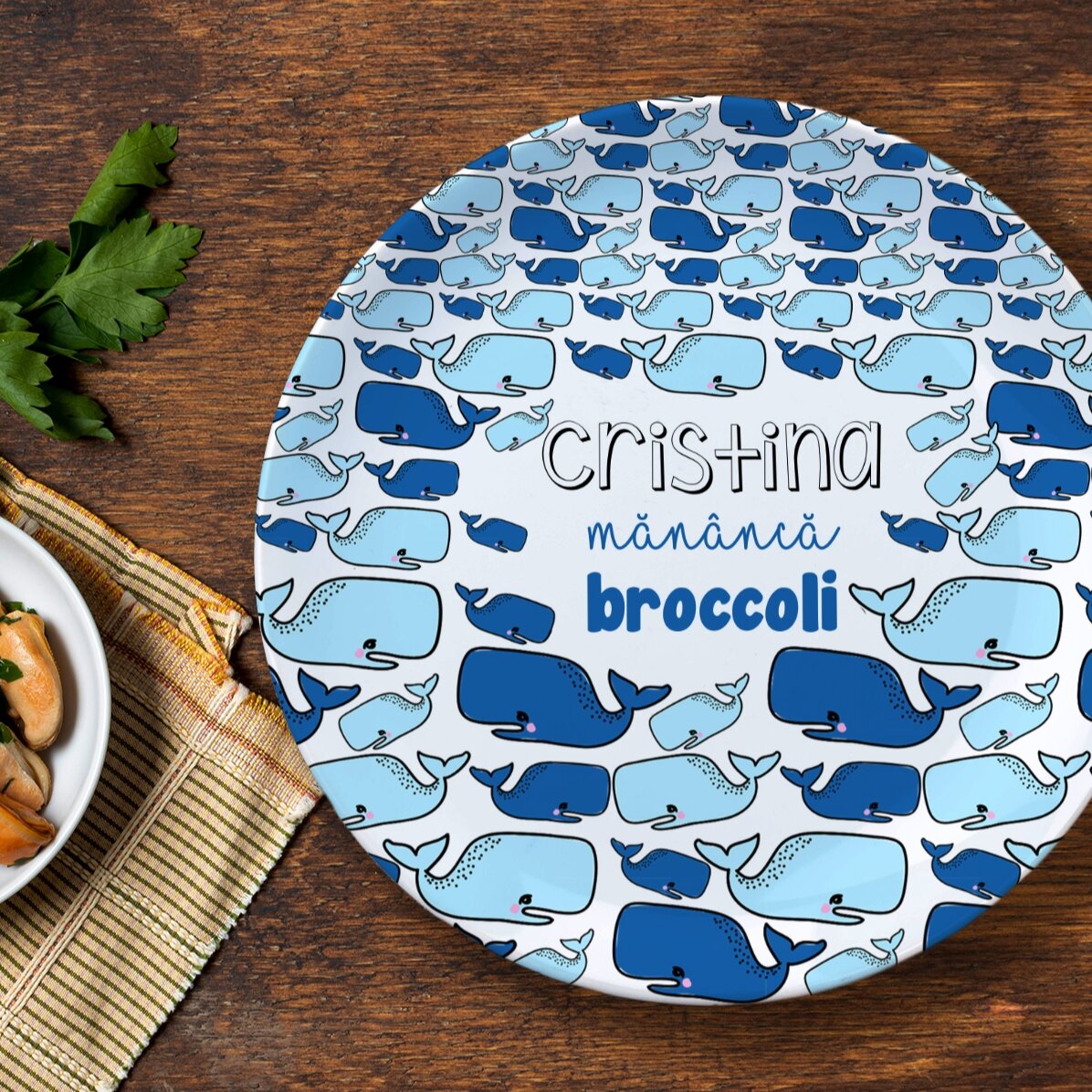 Farfurie personalizată cu text - Whale