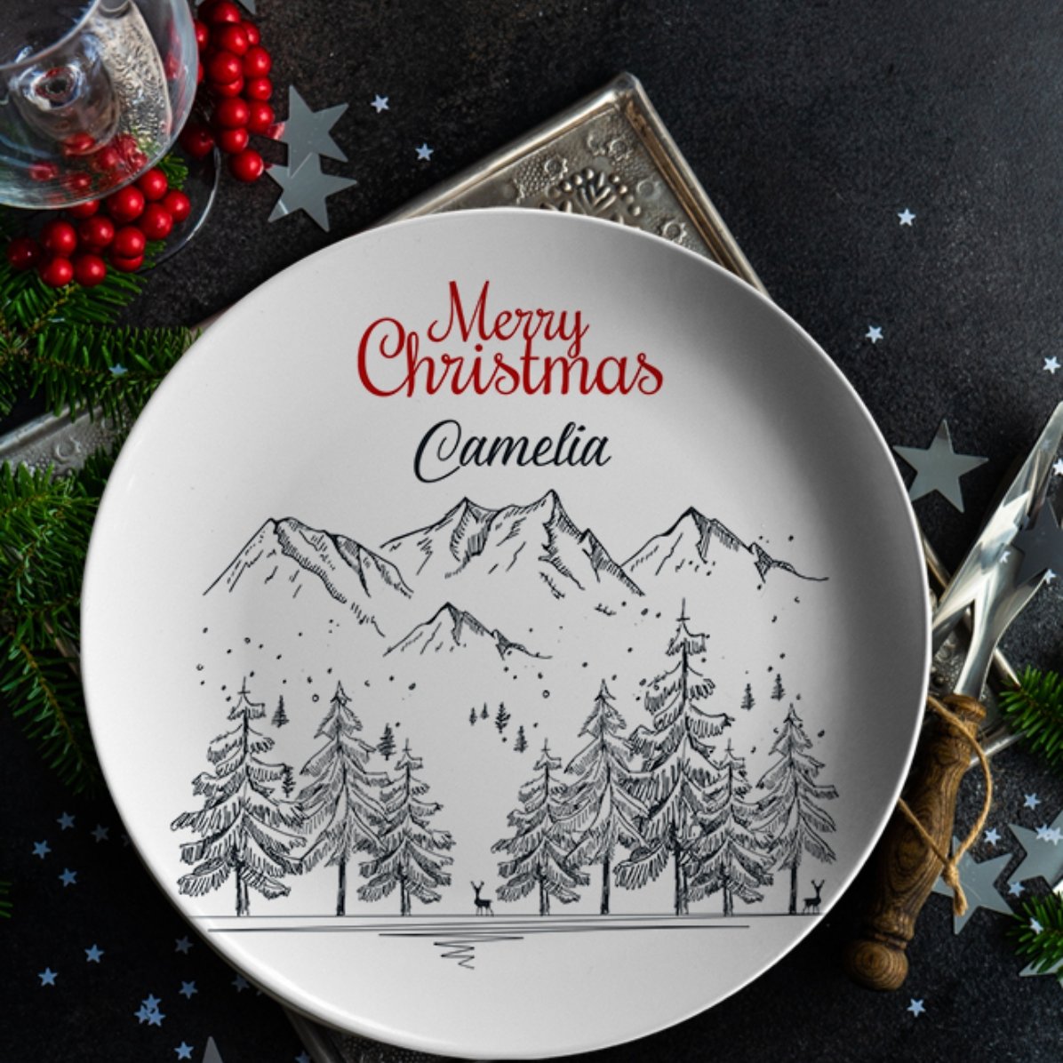 Farfurie personalizată cu text - Winter landscape