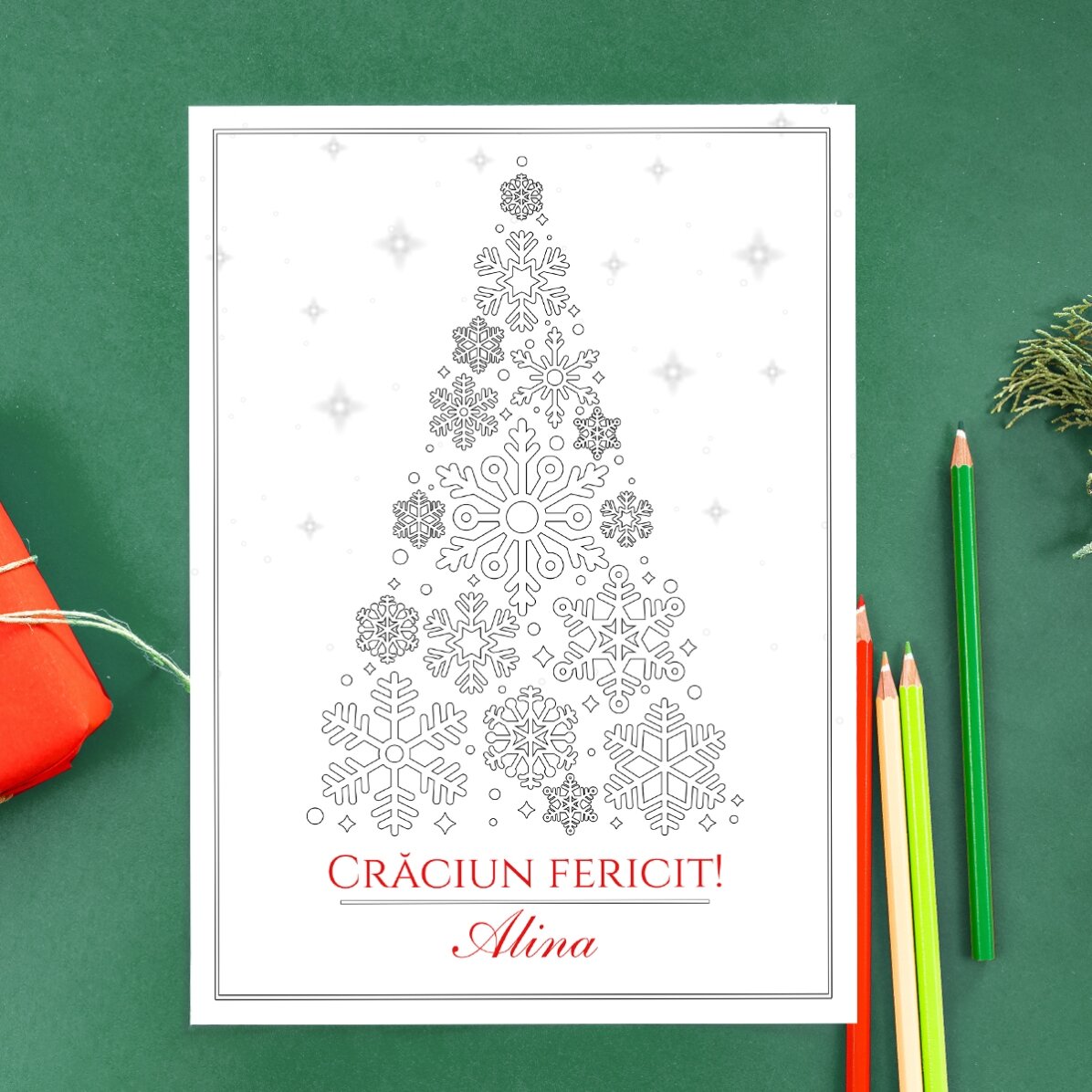 Personalised colouring card with message - Christmas tree