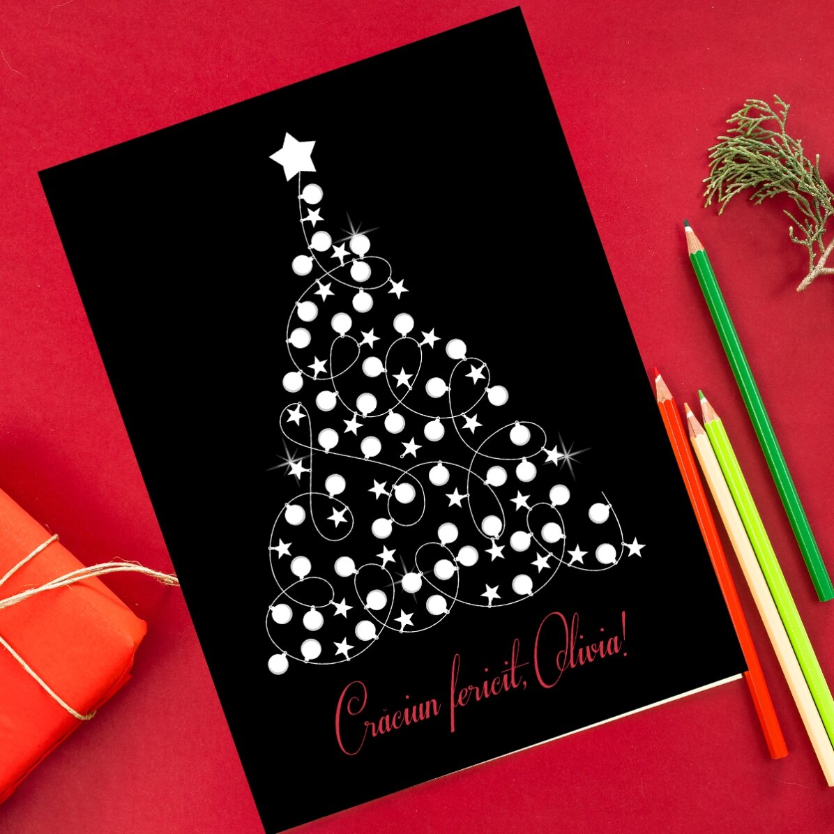 Felicitare de colorat personalizată cu mesaj de Crăciun