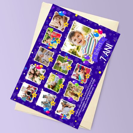 Felicitare magnetică personalizată cu 12 poze și mesaj pentru copii - Zi de naștere