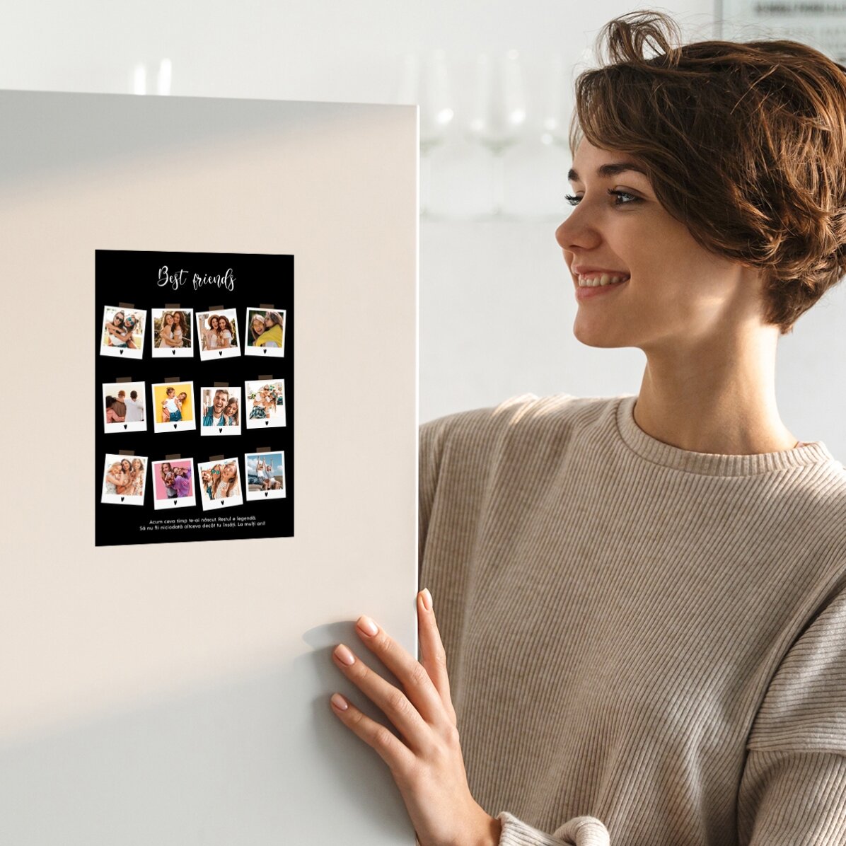 Felicitare magnetică personalizată cu 12 poze și text - Polaroid